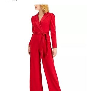 Adrianna Papell Red Jumpsuit with Wrap Design and Wide-Leg Fit